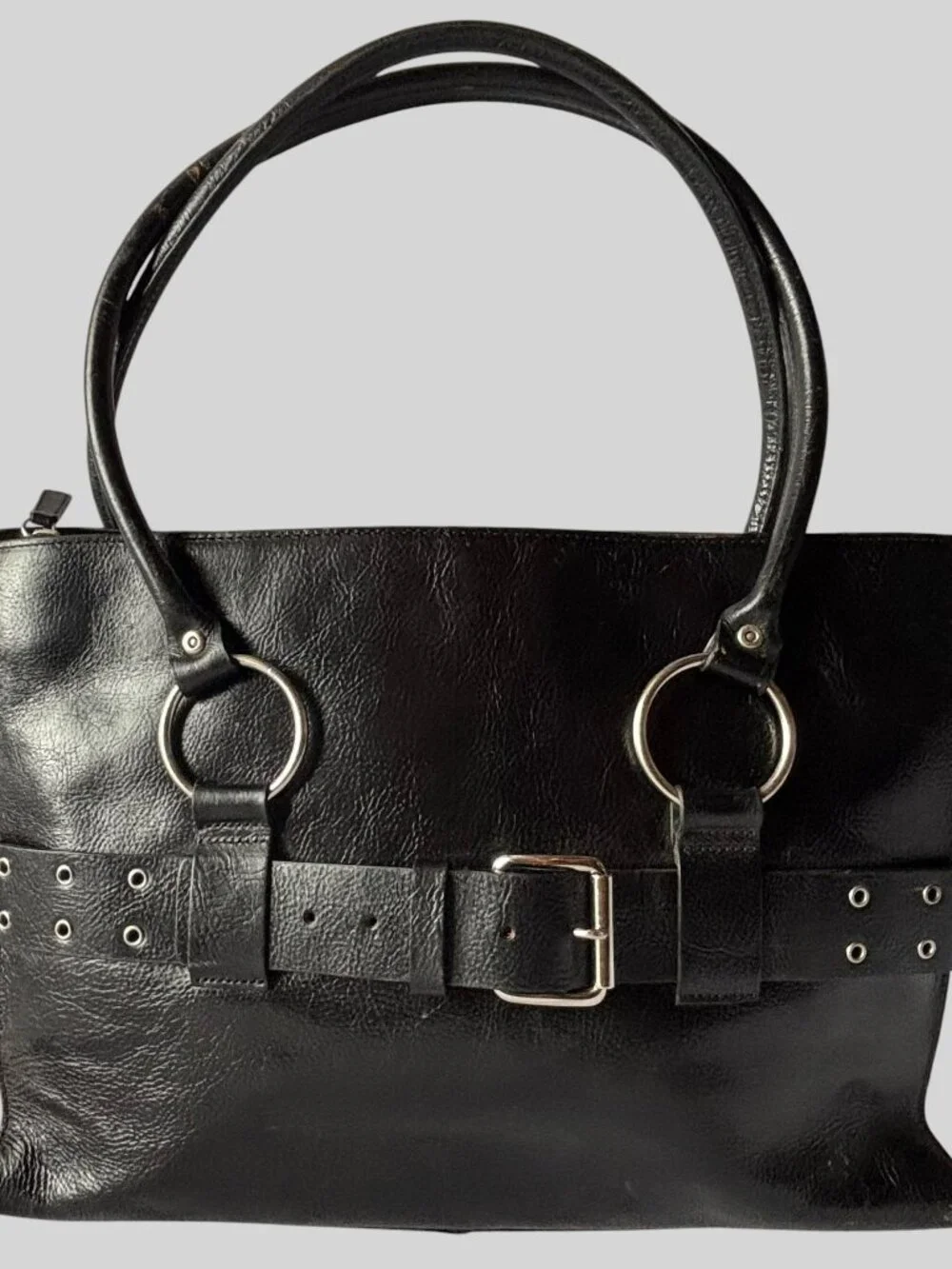 Black Leather Multi Compartment Tote Satchel Laptop Bag